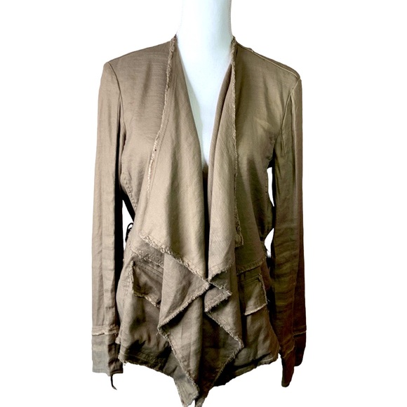 Free People Jackets & Blazers - Free People Linen Blend Distressed Olive Open Jacket Size Small